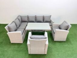 Fimous Garden Outdoor Rattan Furniture Set with 2 Armchairs 8 Seater in Light Grey - thumbnail 1