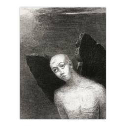 Artery8 Odilon Redon Framed Wall Art Print Fallen Angel Spreads Black Wings in Grey - Size: A4 - thumbnail 3