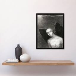 Artery8 Odilon Redon Framed Wall Art Print Fallen Angel Spreads Black Wings in Grey - Size: A4 - thumbnail 2