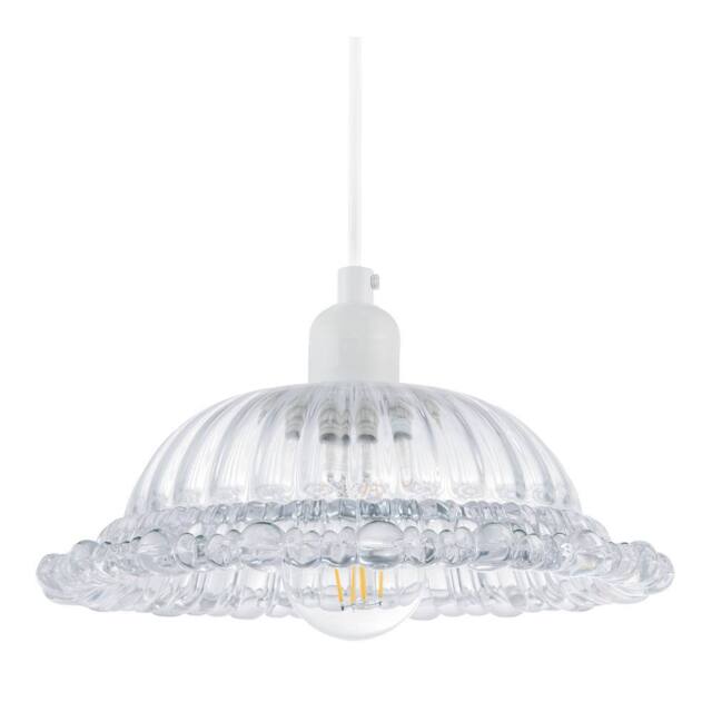 Happy Homewares Designer Clear Line Ribbed Glass Pendant Lamp Shade with Moulded Edge - image 1