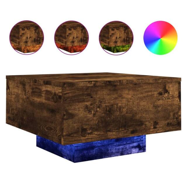 Berkfield Home Coffee Table with LED Lights Smoked Oak 55x55x31 cm in Brown - Size: 55 x 55 x 31 cm - image 1