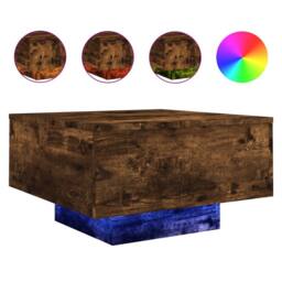Berkfield Home Coffee Table with LED Lights Smoked Oak 55x55x31 cm in Brown - Size: 55 x 55 x 31 cm - thumbnail 1
