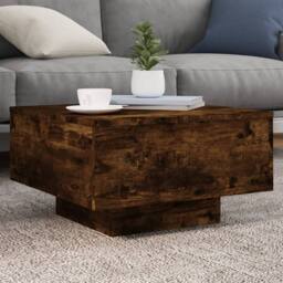 Berkfield Home Coffee Table with LED Lights Smoked Oak 55x55x31 cm in Brown - Size: 55 x 55 x 31 cm - thumbnail 2