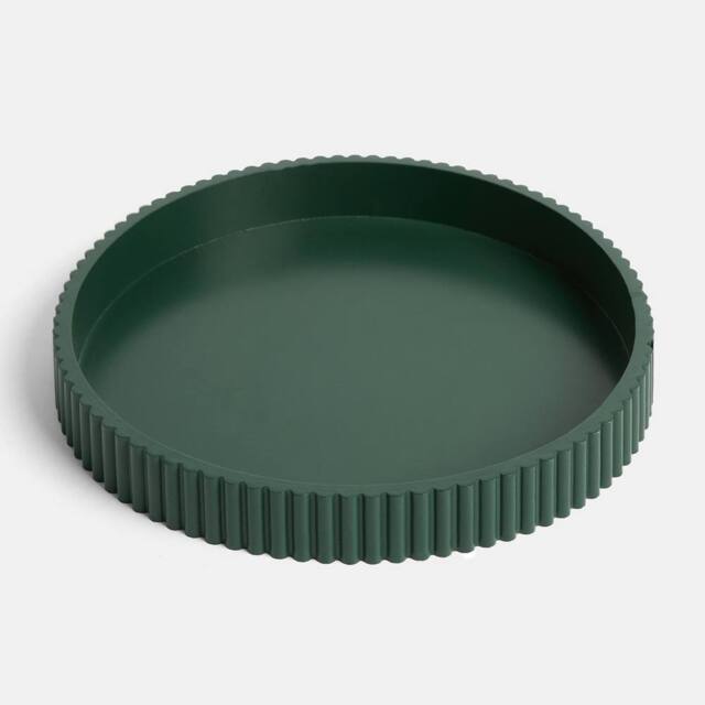 OHS Ribbed Round Decorative Tray Table Organiser Countertop Storage in Dark Green - image 1