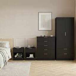 Home Discount Vida Designs Trega 4Pc Bedroom Set(1Dr Bedsidex2, 5Dr Chest, Wardrobe) in Black
