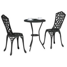 Berkfield Home 3 Piece Garden Bistro Set - Black Cast Aluminum - thumbnail 3