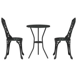 Berkfield Home 3 Piece Garden Bistro Set - Black Cast Aluminum - thumbnail 6