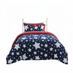 Snug City Stars Kids Teddy Duvet Cover Set Ultra Soft Bedding with Pillowcase in Navy - Size: Single - thumbnail 2