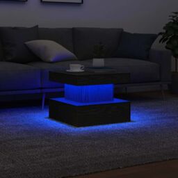 Berkfield Home Coffee Table with LED Lights Black Oak 50x50x40 cm - Size: 50 x 50 x 40 cm