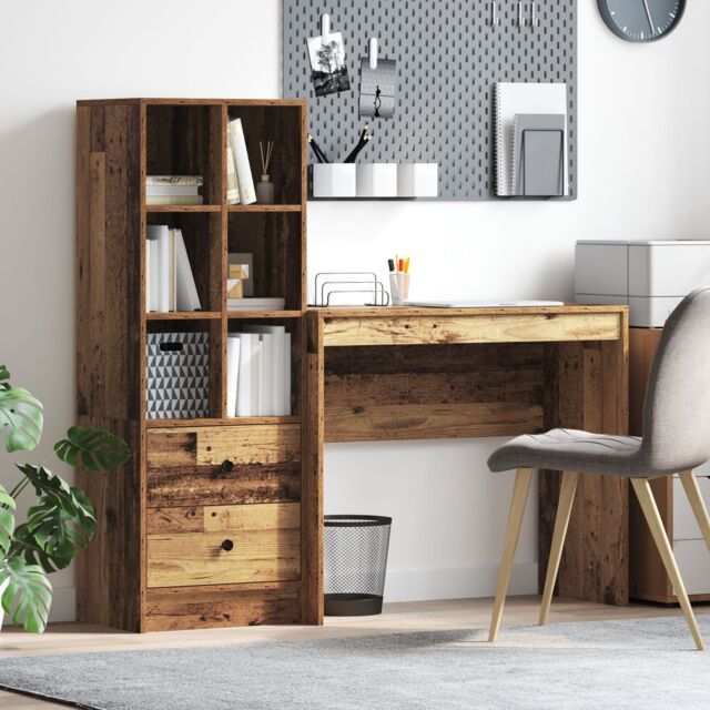 Berkfield Home Desk with Storage Old Wood Engineered Wood in Grey - image 1