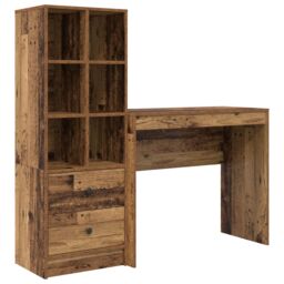 Berkfield Home Desk with Storage Old Wood Engineered Wood in Grey - thumbnail 2