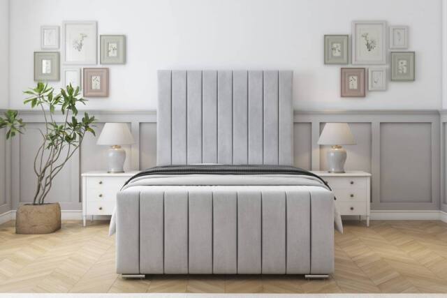 "Sloomy California Naples Bed Frame With 50"" Upholstered Headboard in Silver - Size: Single" - image 1