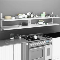 Berkfield Home Durable 2-Tier Floating Wall Shelves 2 pcs Stainless Steel 240x30 cm in Grey - thumbnail 2