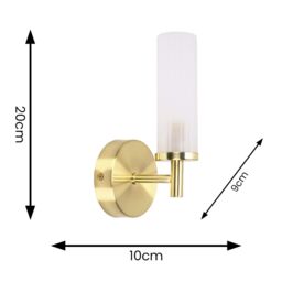 ValueLights Canya Pair of Brushed Gold IP44 Frosted Reeded Glass Wall Lights with LED Bulbs - thumbnail 6