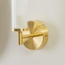ValueLights Canya Pair of Brushed Gold IP44 Frosted Reeded Glass Wall Lights with LED Bulbs - thumbnail 3