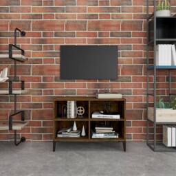 Berkfield Home TV Cabinet with Metal Legs Smoked Oak 69.5x30x50 cm in Brown - thumbnail 2