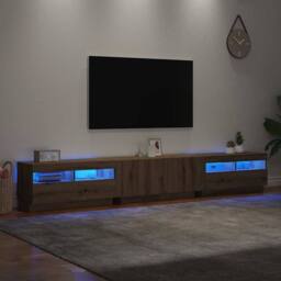 Berkfield Home TV Cabinet with LED Lights Artisan Oak 260x35x40 cm Engineered Wood in Brown - Size: 260 x 35 x 40 cm - thumbnail 5