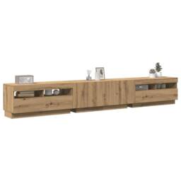 Berkfield Home TV Cabinet with LED Lights Artisan Oak 260x35x40 cm Engineered Wood in Brown - Size: 260 x 35 x 40 cm - thumbnail 2