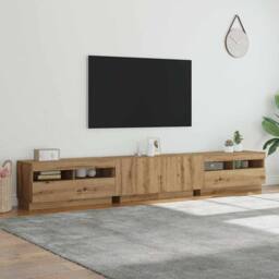 Berkfield Home TV Cabinet with LED Lights Artisan Oak 260x35x40 cm Engineered Wood in Brown - Size: 260 x 35 x 40 cm - thumbnail 4