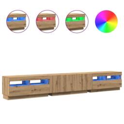 Berkfield Home TV Cabinet with LED Lights Artisan Oak 260x35x40 cm Engineered Wood in Brown - Size: 260 x 35 x 40 cm - thumbnail 1