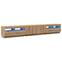 Berkfield Home TV Cabinet with LED Lights Artisan Oak 260x35x40 cm Engineered Wood in Brown - Size: 260 x 35 x 40 cm - thumbnail 3