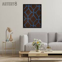 "Artery8 Vintage Geometric Textile Pattern Framed Canvas Wall Art Print Korin in Blue - Size: W12"" x H16""" - thumbnail 3
