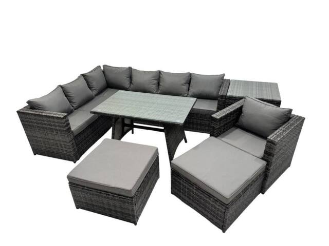 Fimous 9-seater Outdoor Rattan Sofa Set with with Chair Side Table Big Stools in Dark Grey - image 1