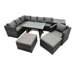 Fimous 9-seater Outdoor Rattan Sofa Set with with Chair Side Table Big Stools in Dark Grey - thumbnail 1