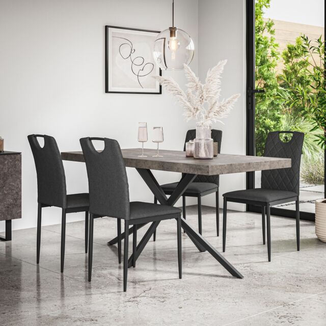 More4Homes Donni Dining Table & Chairs - Concrete Effect Table Top w Black Legs + Monza Linen Dining Chair Set Of 4 in Charcoal - image 1