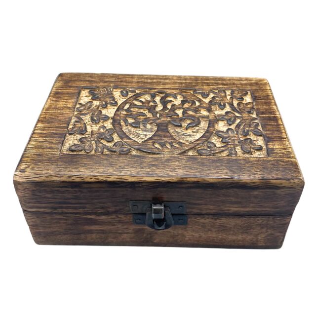 KDMD Medium Wooden Keepsake Box 15x10x6cm - Tree of Life in Brown - Size: 15 x 10 x 6 cm