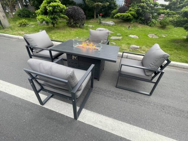 Fimous Aluminum Top 4 Seat Garden Furniture Dining Set Gas Fire Pit Table & Chairs Burner Heater Patio Outdoor Dark Grey - image 1