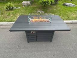 Fimous Aluminum Top 4 Seat Garden Furniture Dining Set Gas Fire Pit Table & Chairs Burner Heater Patio Outdoor Dark Grey - thumbnail 3