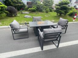 Fimous Aluminum Top 4 Seat Garden Furniture Dining Set Gas Fire Pit Table & Chairs Burner Heater Patio Outdoor Dark Grey - thumbnail 2