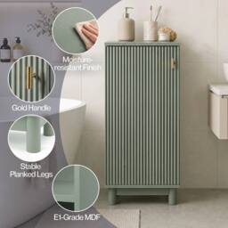 VOGREX Narrow 3-Tier Fluted Tall Bathroom Storage Cabinet in Green - thumbnail 5