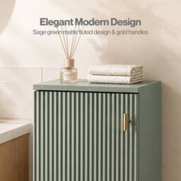 VOGREX Narrow 3-Tier Fluted Tall Bathroom Storage Cabinet in Green - thumbnail 3