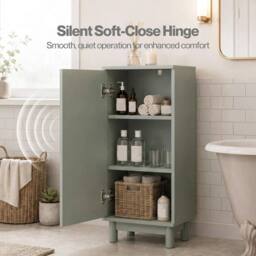 VOGREX Narrow 3-Tier Fluted Tall Bathroom Storage Cabinet in Green - thumbnail 6