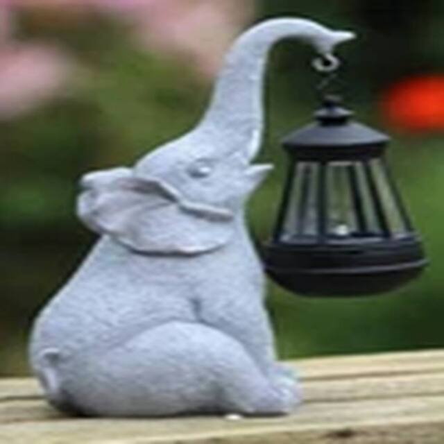 EONLION Elephant Solar Light Ornament Decor Home Lantern Stone Effect in Grey - image 1