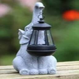 EONLION Elephant Solar Light Ornament Decor Home Lantern Stone Effect in Grey - thumbnail 4