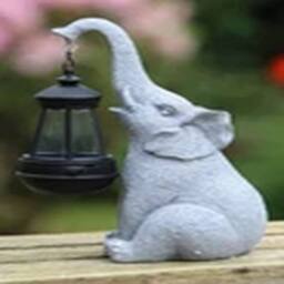 EONLION Elephant Solar Light Ornament Decor Home Lantern Stone Effect in Grey - thumbnail 3