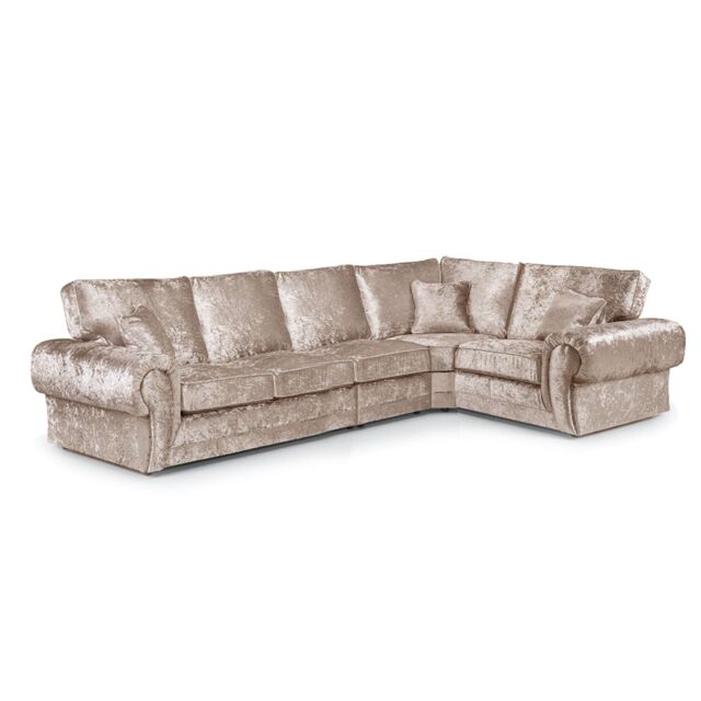 Furnishings For Less UK Chelsea Crushed Velvet Long 5 Seater Large Corner Sofa 3 Corner 1 Rolled Arms in Baby Pink - image 1