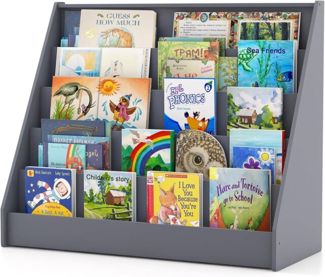 Gymax Kids 5-Tier Bookshelf Children Bookcase Magazine Storage Display Rack in Grey - image 1