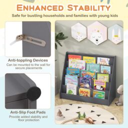 Gymax Kids 5-Tier Bookshelf Children Bookcase Magazine Storage Display Rack in Grey - thumbnail 4