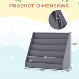 Gymax Kids 5-Tier Bookshelf Children Bookcase Magazine Storage Display Rack in Grey - thumbnail 2