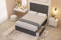 Somnior Chambery Tweed Fabric Midnight Pocket Sprung Divan Storage Bed with 4 Drawers & Headboard in Charcoal - Size: Small Double - thumbnail 1