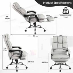 Costway Office Desk Chair Ergonomic Padded Reclining Chair w/ Footrest in White - thumbnail 2