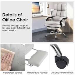 Costway Office Desk Chair Ergonomic Padded Reclining Chair w/ Footrest in White - thumbnail 7