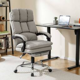Costway Office Desk Chair Ergonomic Padded Reclining Chair w/ Footrest in White - thumbnail 1