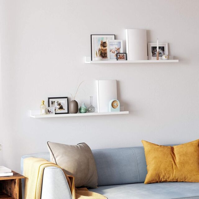 SONGMICS Long Floating Wall Shelves Ledge Set of 2 Picture Books in White - image 1