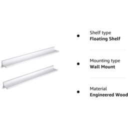 SONGMICS Long Floating Wall Shelves Ledge Set of 2 Picture Books in White - thumbnail 8