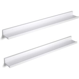 SONGMICS Long Floating Wall Shelves Ledge Set of 2 Picture Books in White - thumbnail 9